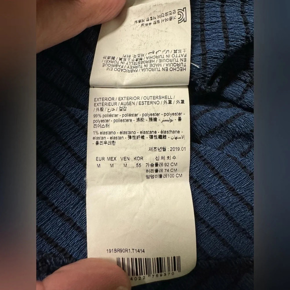 Bimba Y Lola Midi Dress Blue Black Stripe Side Rouching Flounce Bottom Size Med - Picture 9 of 9